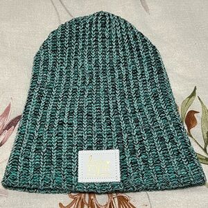 Love Your Melon Speckled Teal/White/Black Beanie With White Patch Adult One Size
